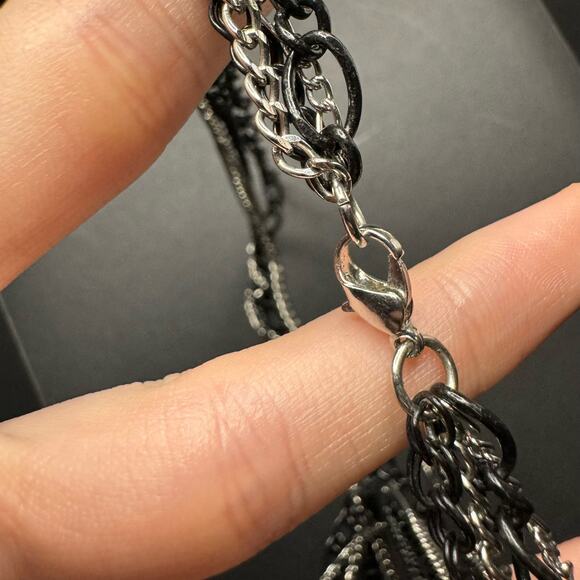 Silver Tone Black Metal Rose Layered Art Deco Goth Statement Necklace - Picture 3 of 5